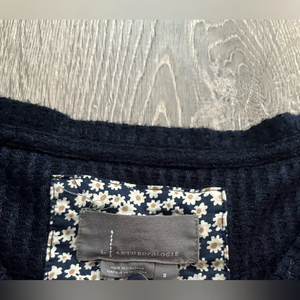 by Anthropologie Womens Blue Textured Knit  V-Neck Sweater Drop Shoulder Size S - Image 4