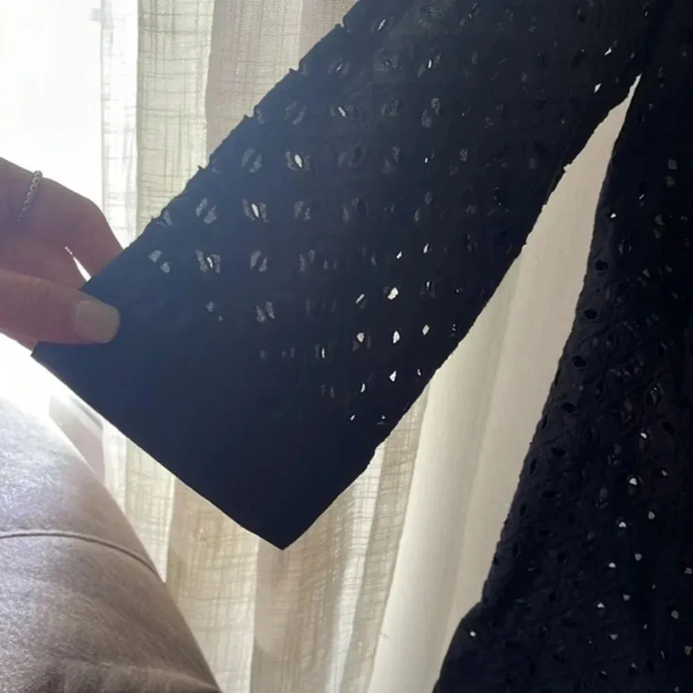 Michael Kors Black Eyelet Tunic Vneck Top / Swim Cover up Size 4 - Image 7