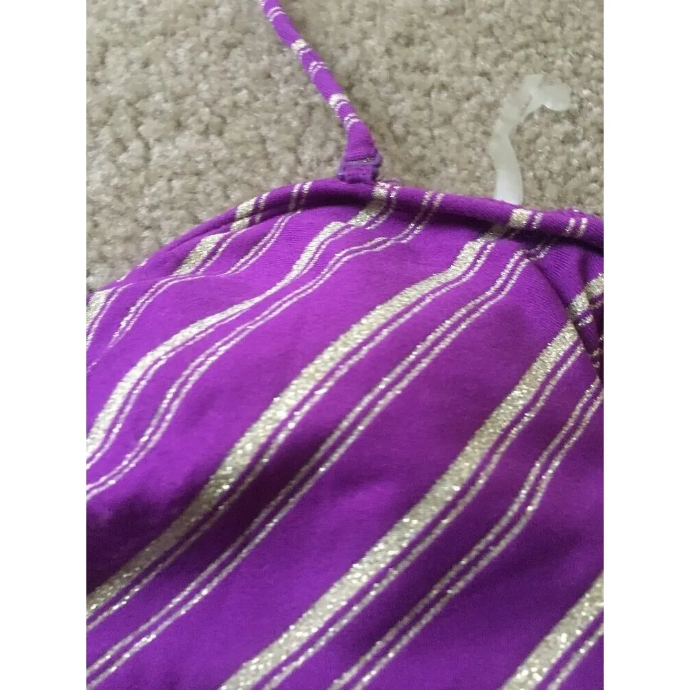 American Eagle Women's Juinors Purple Striped Swim Top Tie Neck Size Large - Image 2