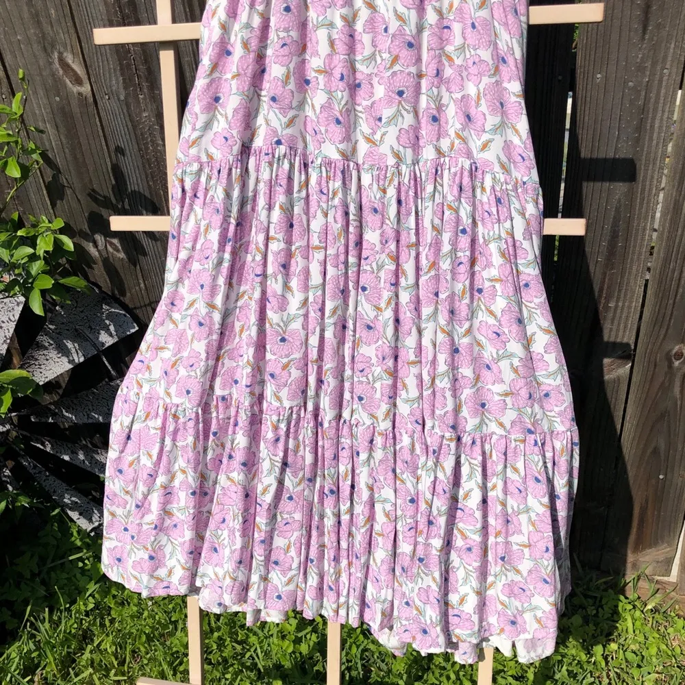 Haute Hippie  Pink Floral Print Sleeveless Prairie Ruffle Midi Maxi Dress M - Image 7