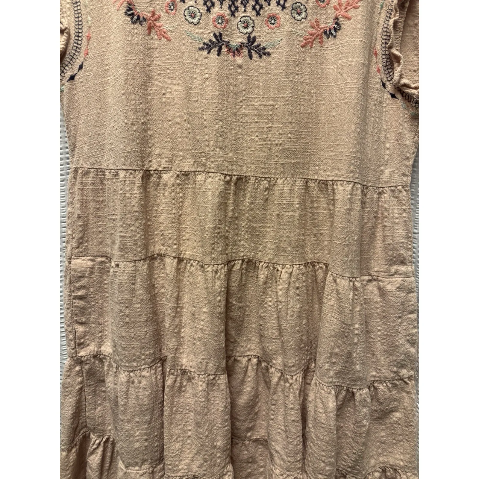 Knox Rose Women's Floral Embroidered Dress Size M Dusty Blush Gauzy Tiered Boho - Image 5
