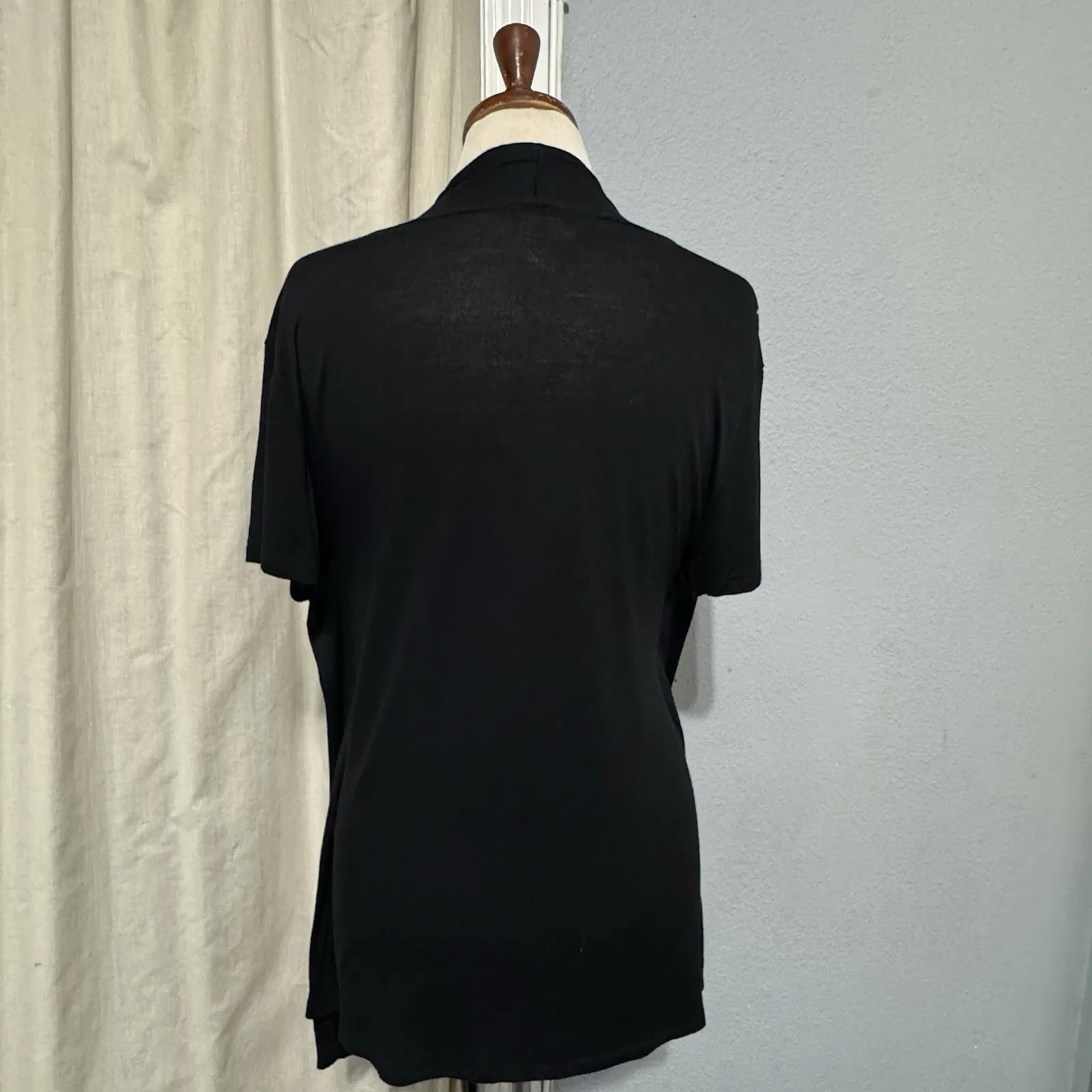 LAVISH Women Black Short Sleeve Open-Front Cardigan Silver Sequined Inner Top XL - Image 5