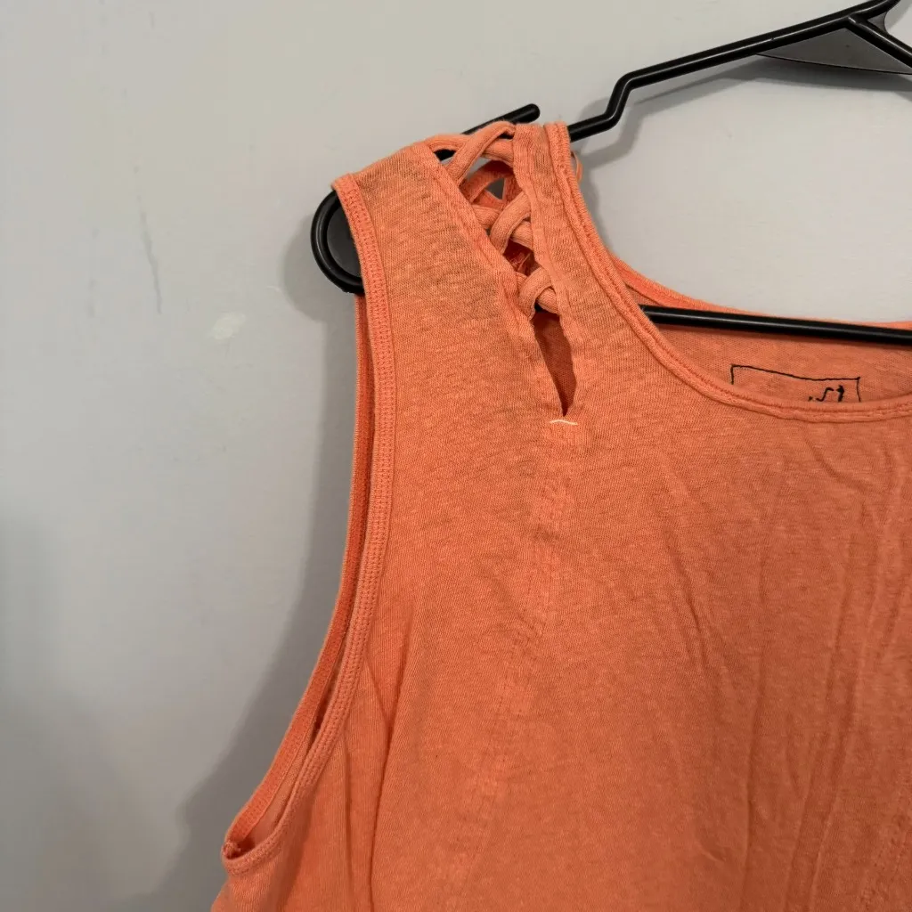 Free People We the Free Open Shoulder Tank Top Size Small Light Orange w/ Linen - Image 2