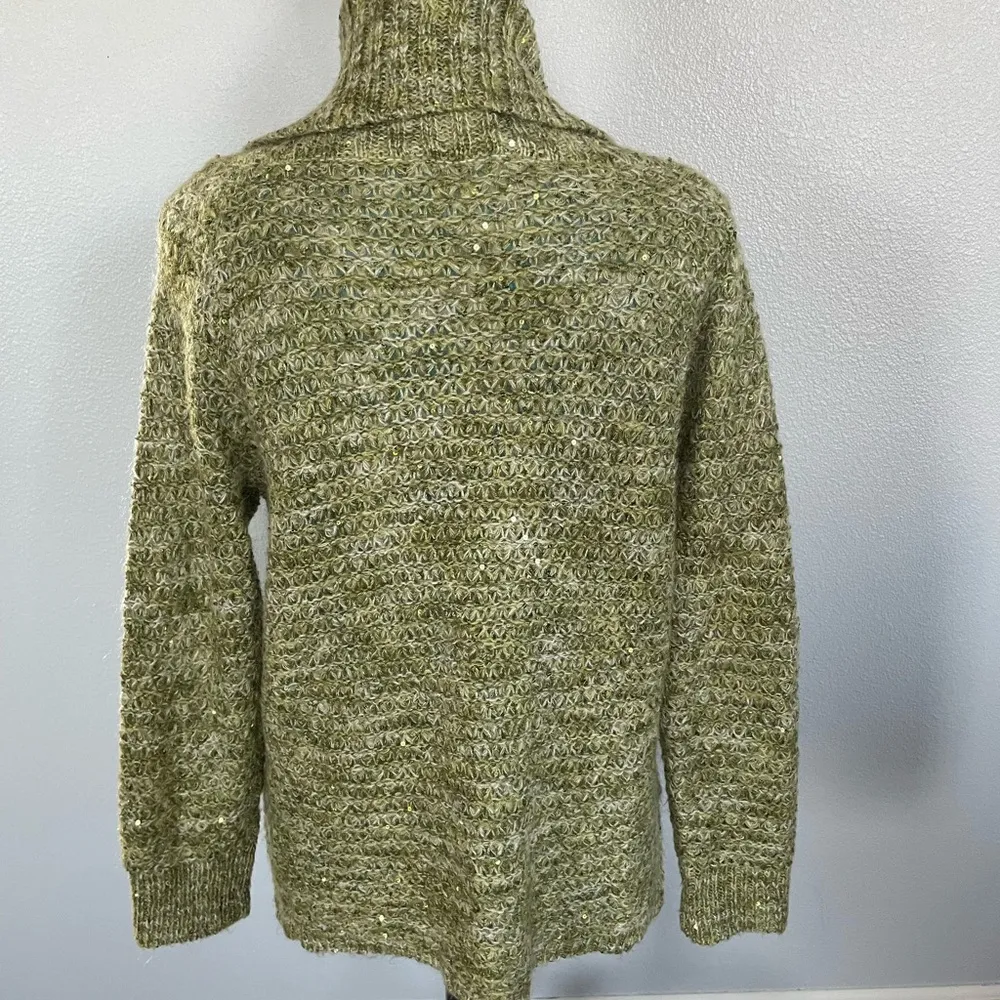 Chico’s Sequin Cowl Neck Mohair Green Sweater size 1 (Medium) - Image 3
