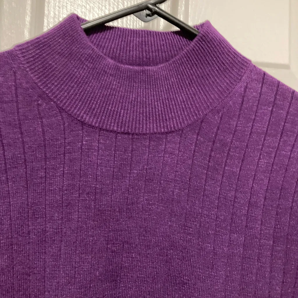 Silx Purple 100% Silk Mock Neck Long Sleeve Ribbed Knit Sweater Size L - Image 5