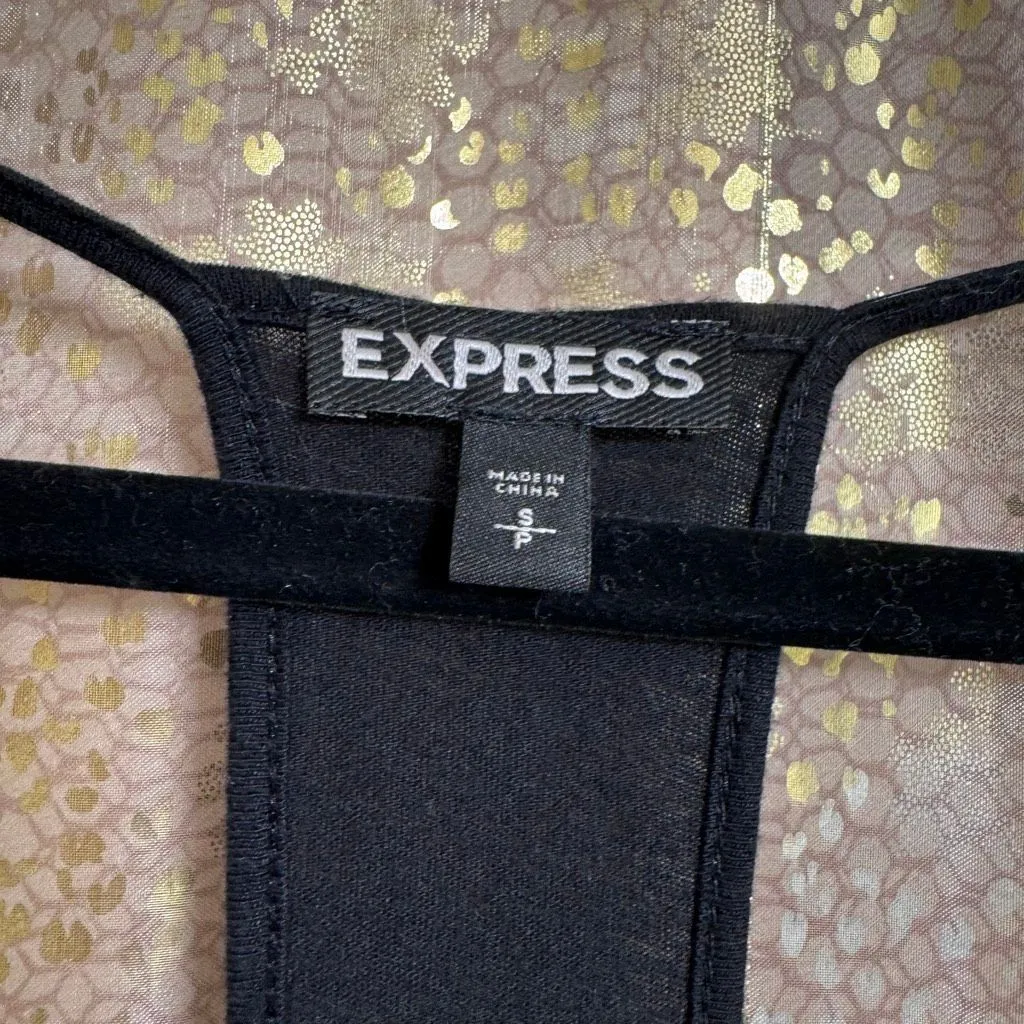 Express Black Silver Sequin Modal Sparkly Blouse Cami Tank Top Small - Image 4