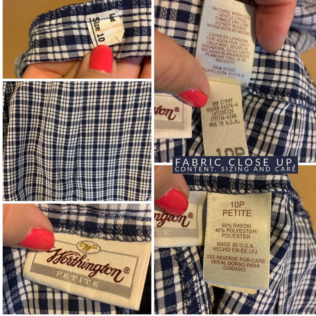 VINTAGE 1990'S WORTHINGTON PETITE BLUE & WHITE PLAID TAPER LEG PANTS (10P) - Image 10