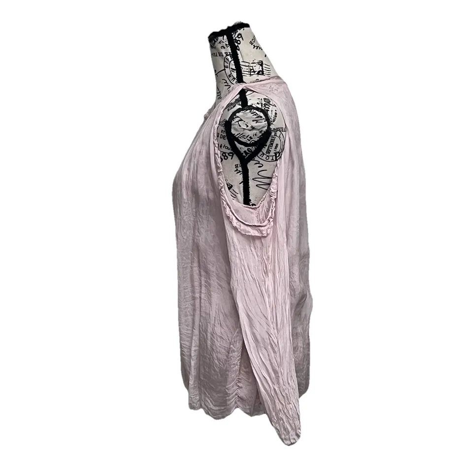 Made In Italy Pink Cold Shoulder Blouse Women S Sheer Romantic Soft Girl Barbie - Image 4