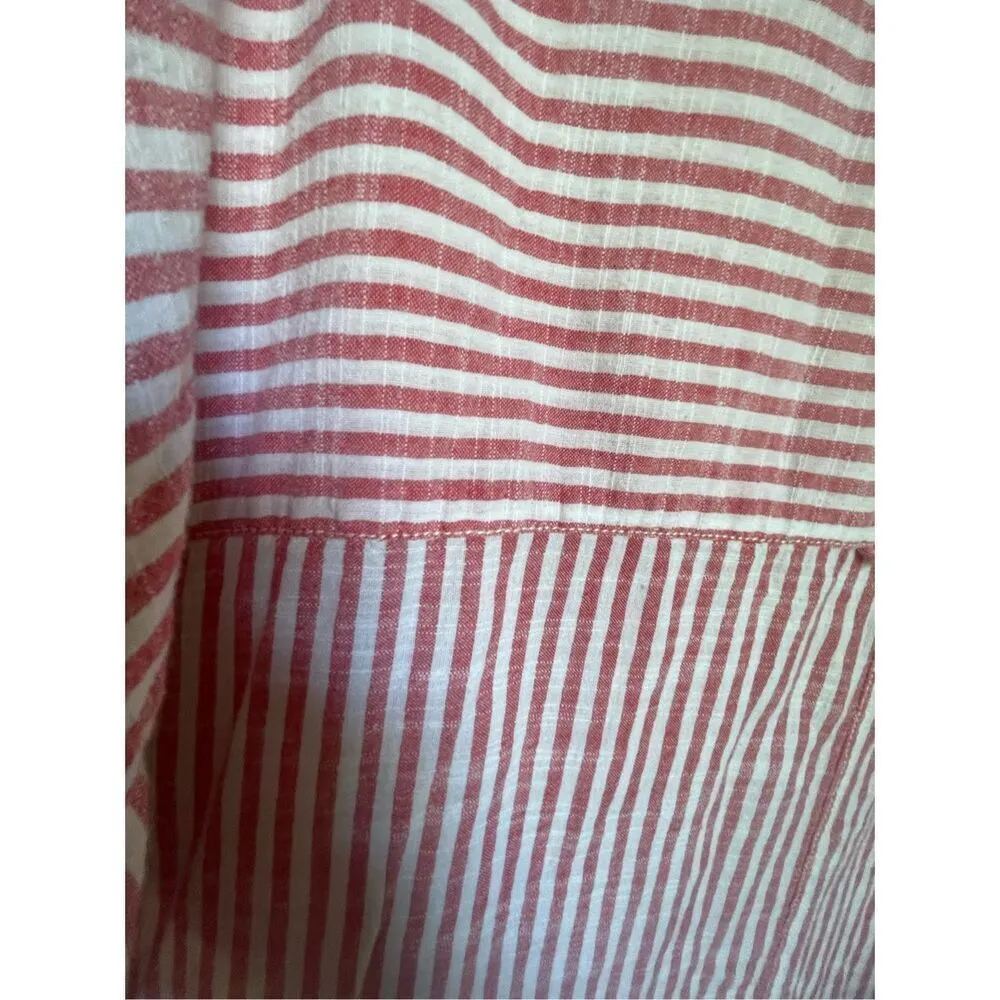 Anthropologie Holding Horse Oversize Button Down Blouse Red White Stripes M/L - Image 8