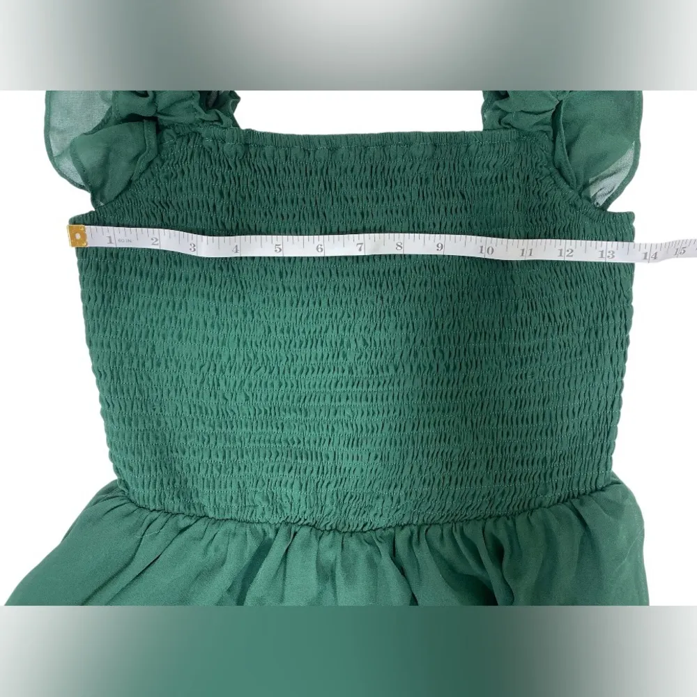 Byinns Women’s Green L Square Neck Sleeveless High Waist Tiered Mini Dress Size L - Image 3