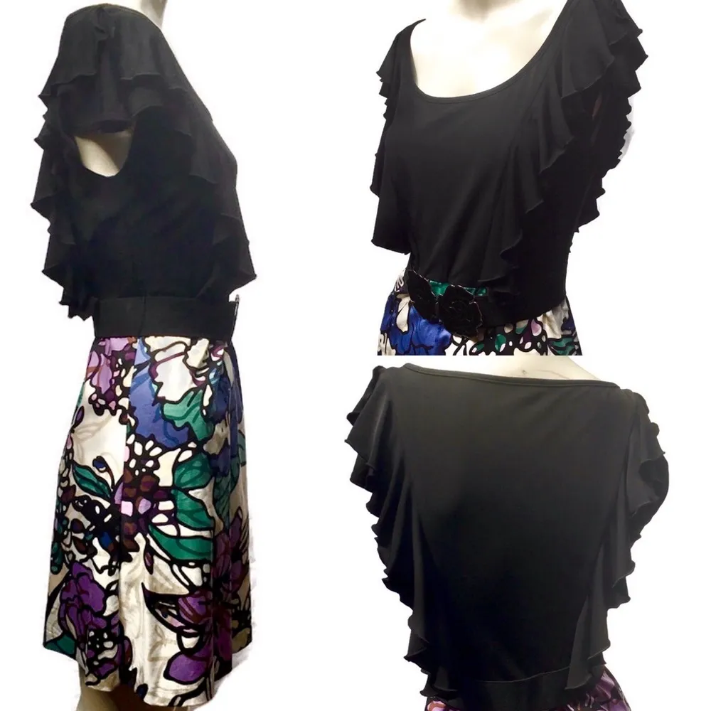 Vtg 80s 90s Laundry Sheli Segal ruffle colorful fairy floral tropical Hawaiian S - Image 3