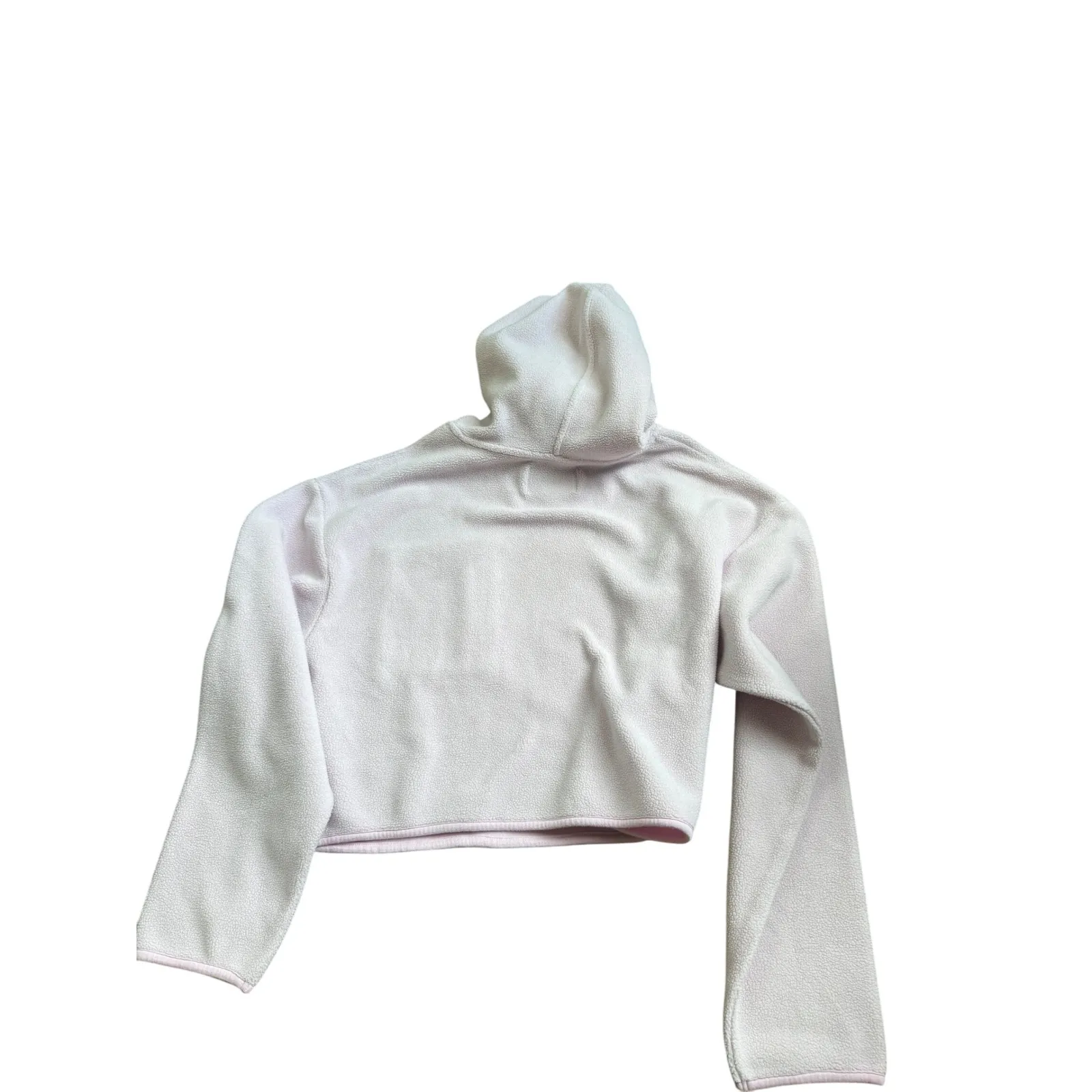 UGG Fleece Cropped Hoodie Pink Pullover Kangaroo Pocket Drawstring Size M - Image 2