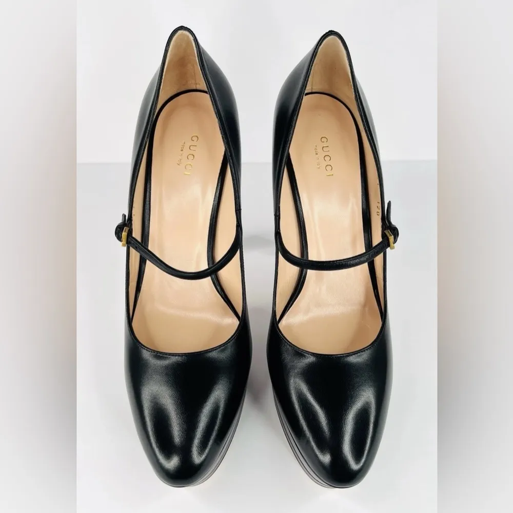 Gucci Plato Malaga Leather Platform Mary Jane Marmont Heel Pumps Size EU 40.5 - Image 10