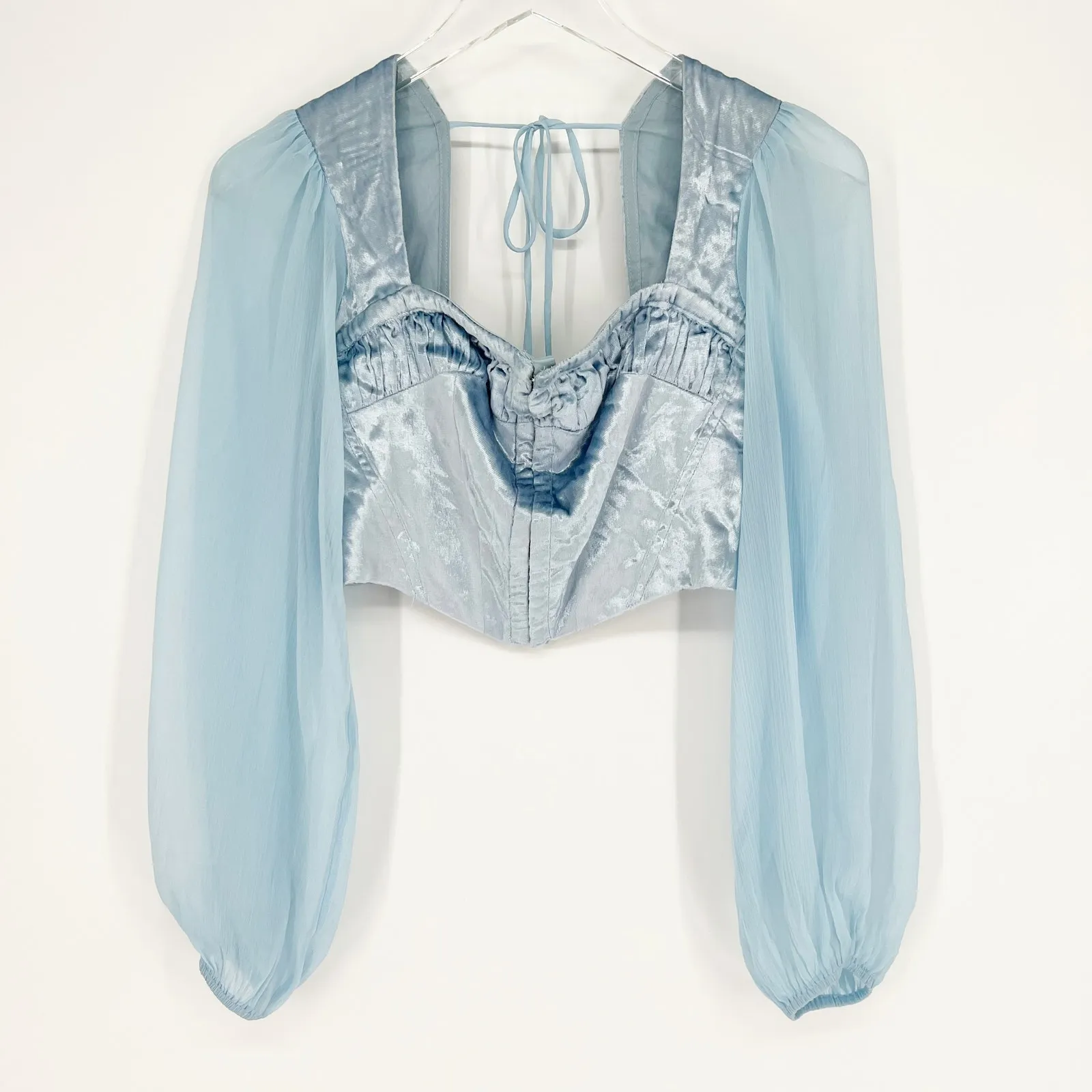NEW Urban Outfitters Peggy Velvet Hook &‎ Eye Crop Top S Blue - Image 2