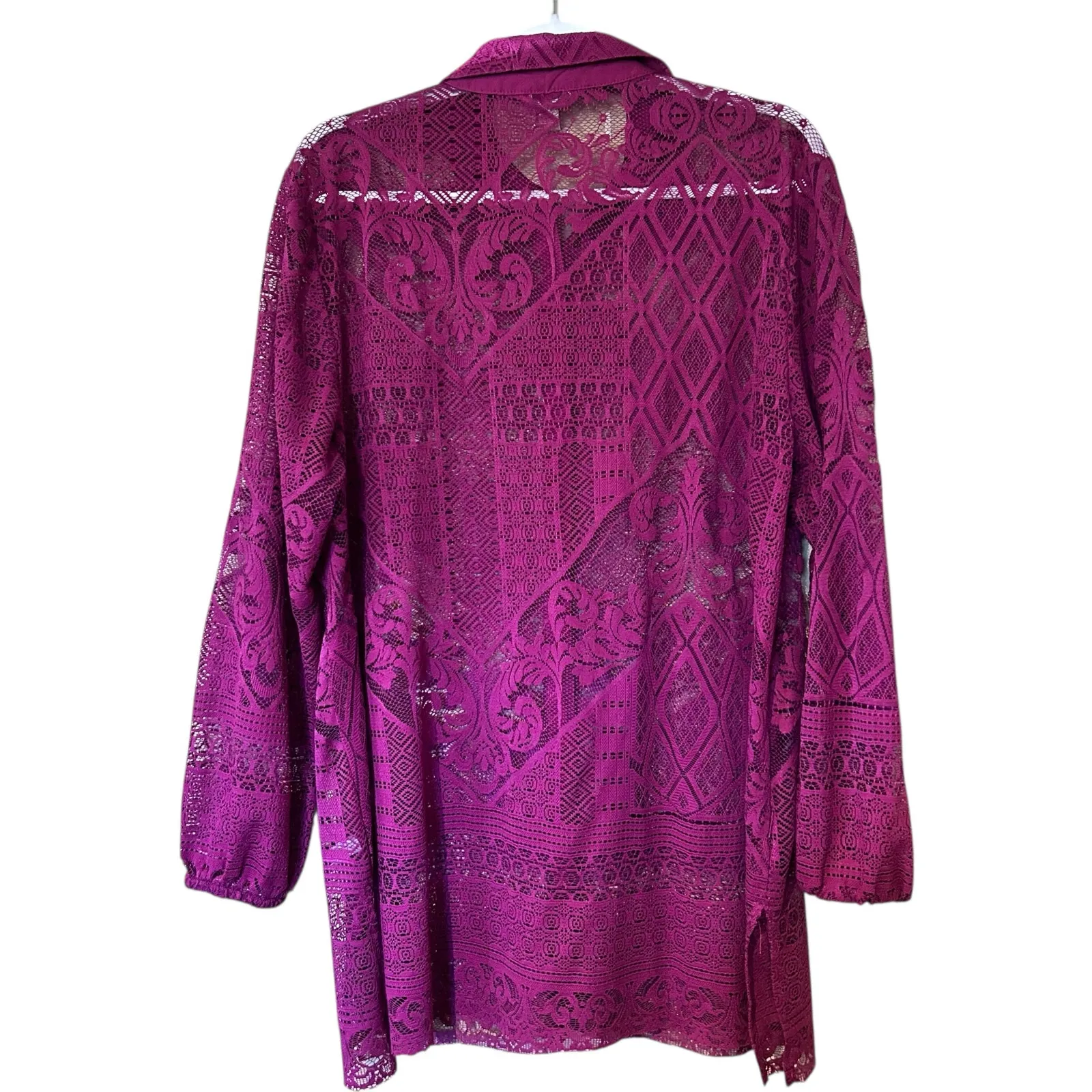 Cato All Over Lace Top Tunic Blouse 14/16W Burgundy Cover Up Overlay Fairy Boho - Image 6