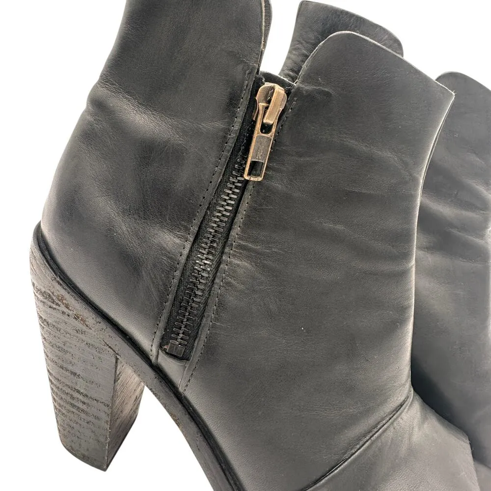 Rag and Bone  Black Noelle Peep Toe Leather Ankle Booties Size 39 / 9 - Image 2