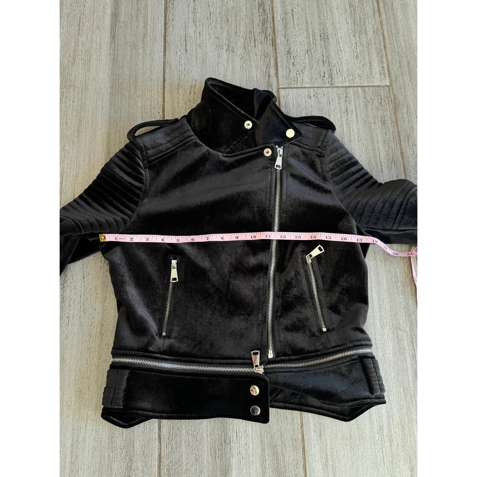 Patrizia Luca Moto Jacket Womens Black Quilted Velvet Look Medium - Image 7