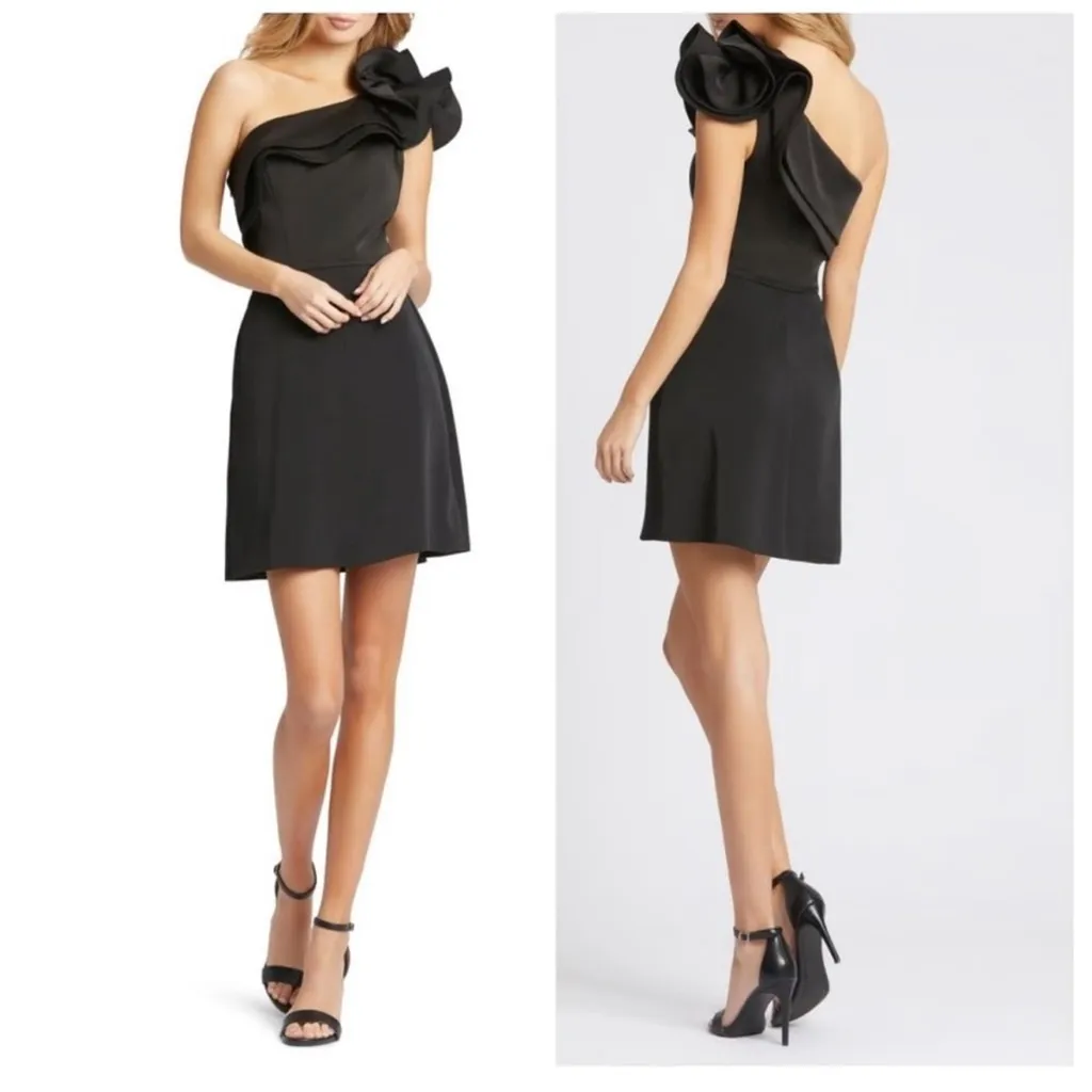 Mac Duggal Black One Shoulder Ruffle Minidress - Image 2