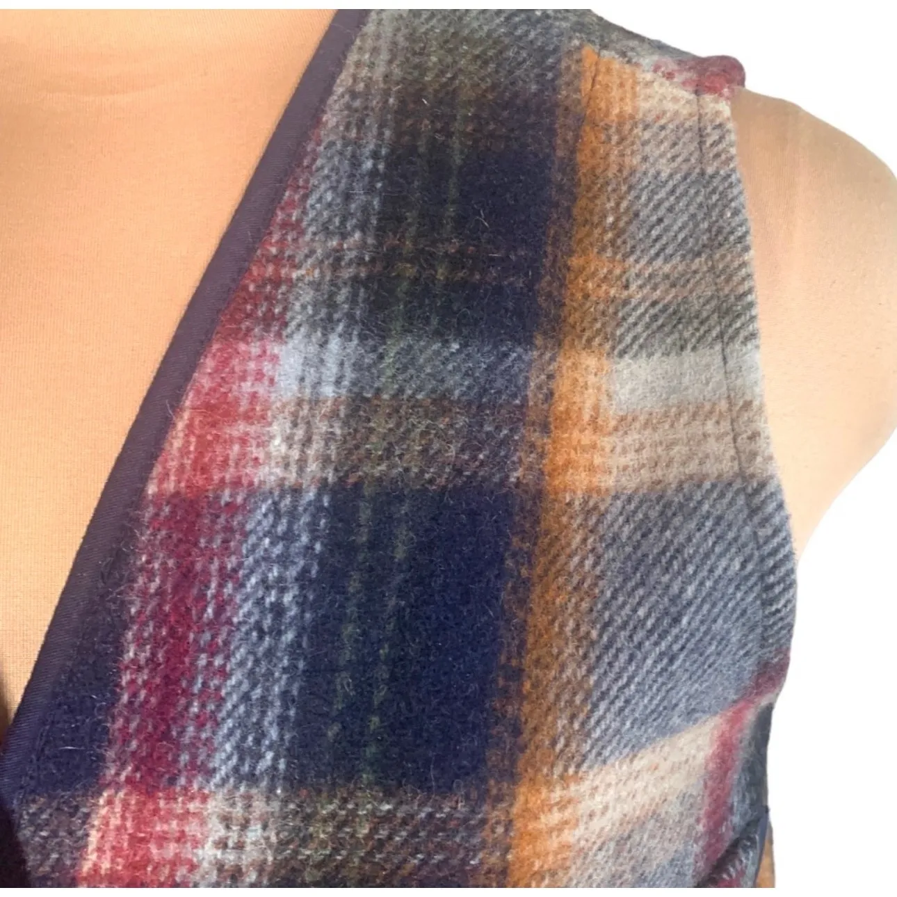 Vintage Plaid Wool Vest Petite Snap Front Utility Pockets Cabin Core Rugged Blue Size undefined - Image 3