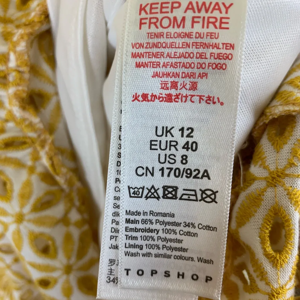Topshop Broderie Ruffle Mini Dress Yellow Mustard Size 8 NWT - Image 6