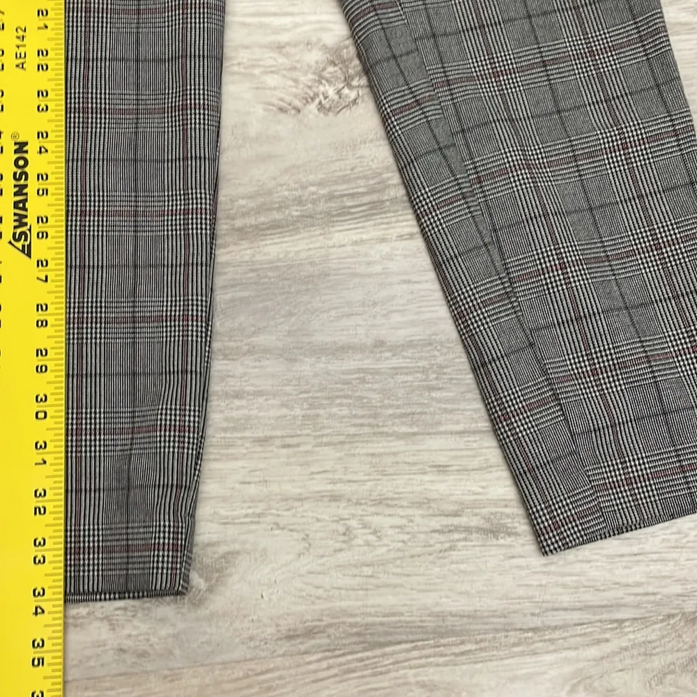 Black, White & Red Dupplin Plaid Print Straight Leg Pants with Side Pockets - Image 9