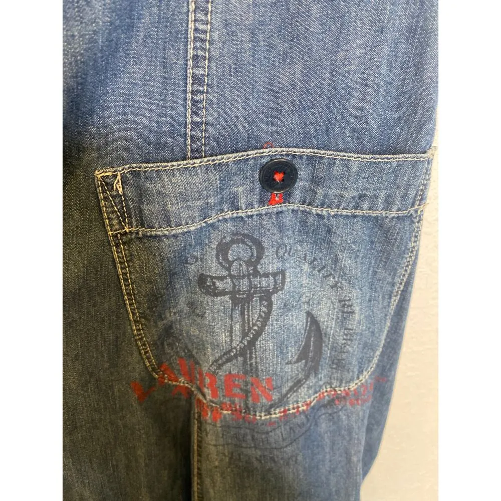 LRL Vintage Sleeveless Nautical Denim Dress Fit & Flare Lace Up Front EUC Sz 8 Blue - Image 5