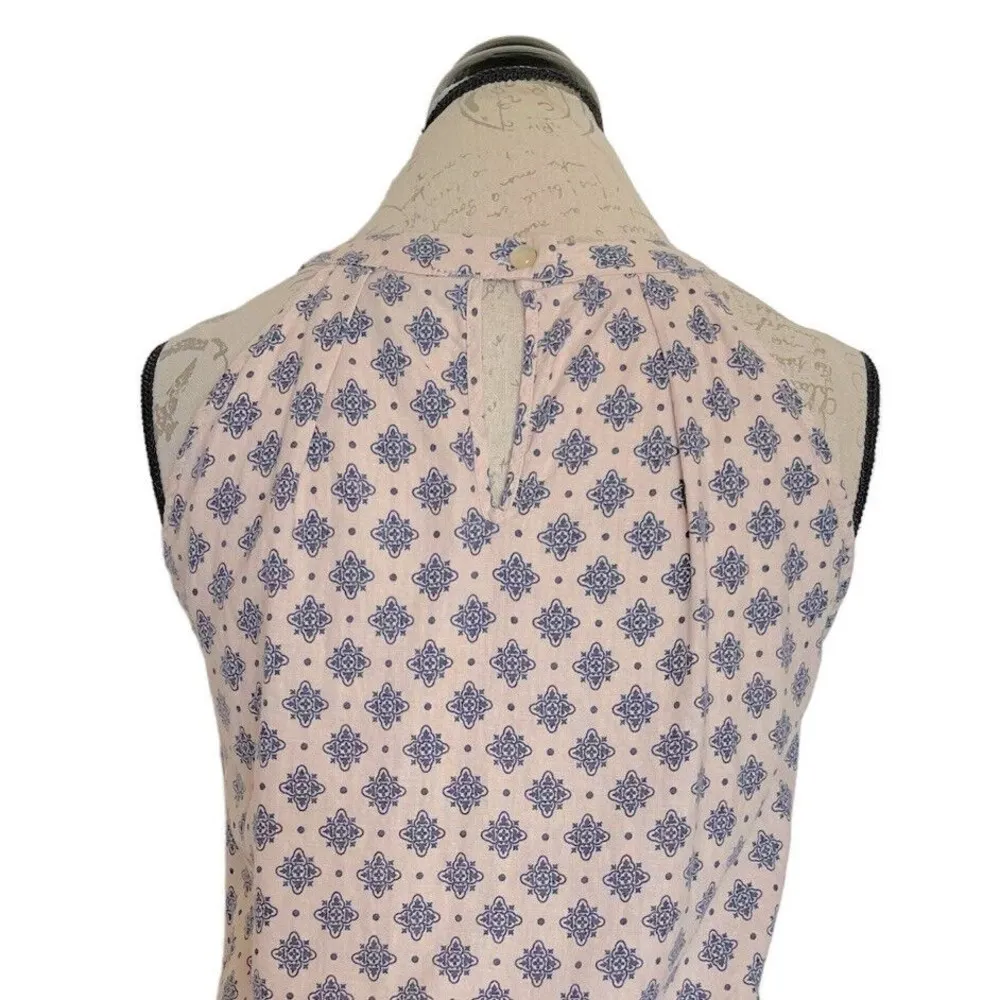 Valerie Bertinelli Womens Blouse Top Halter Print Size Small Linen Blend Pleated - Image 6