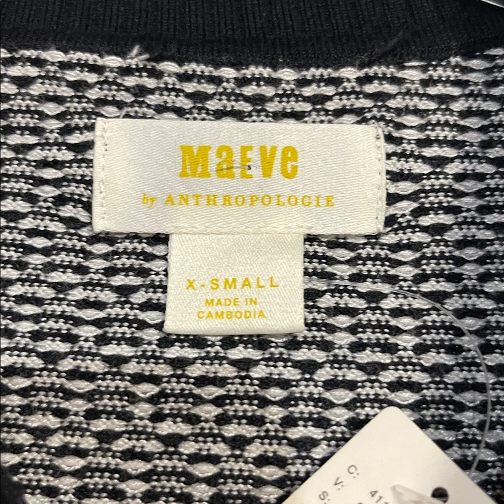 MAEVE ANTHROPOLOGIE WOMENS PLUNGING POLO CARDIGAN BLACK WHITE GEOMETRIC NWT XS - Image 3
