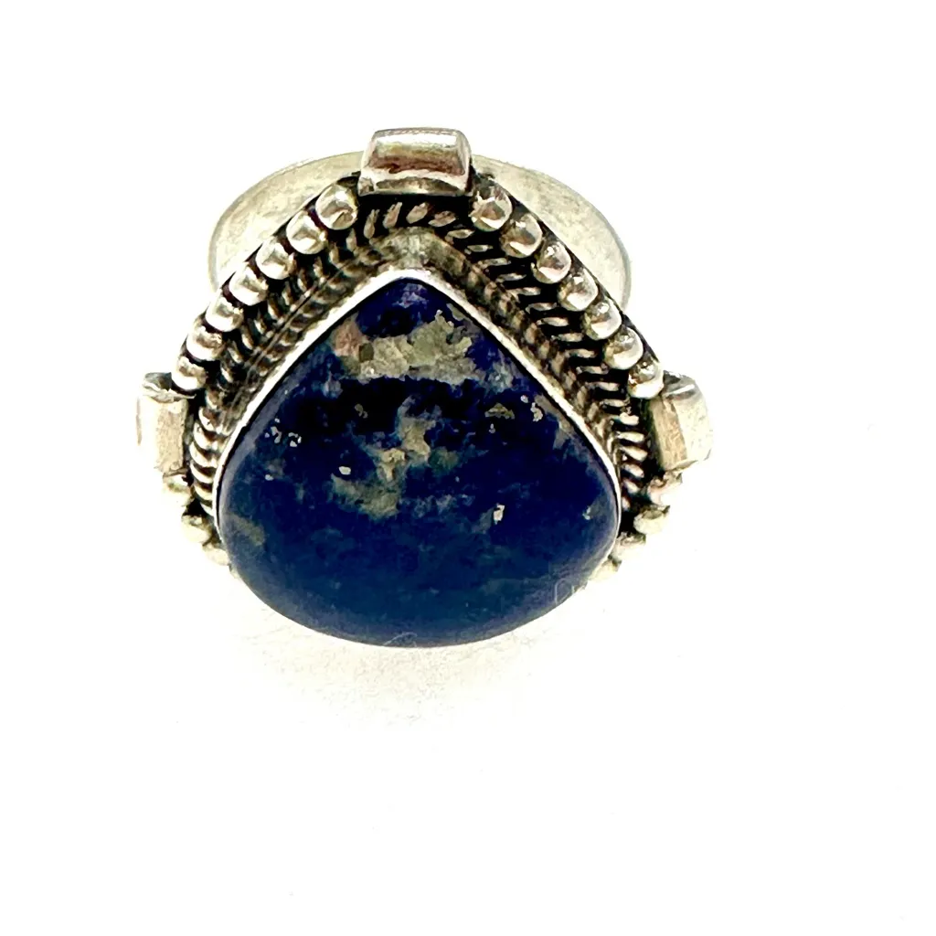 Vintage Boho Lapis Lazuli Teardrop Statement Ring Sterling Silver Sz 10 Blue - Image 2