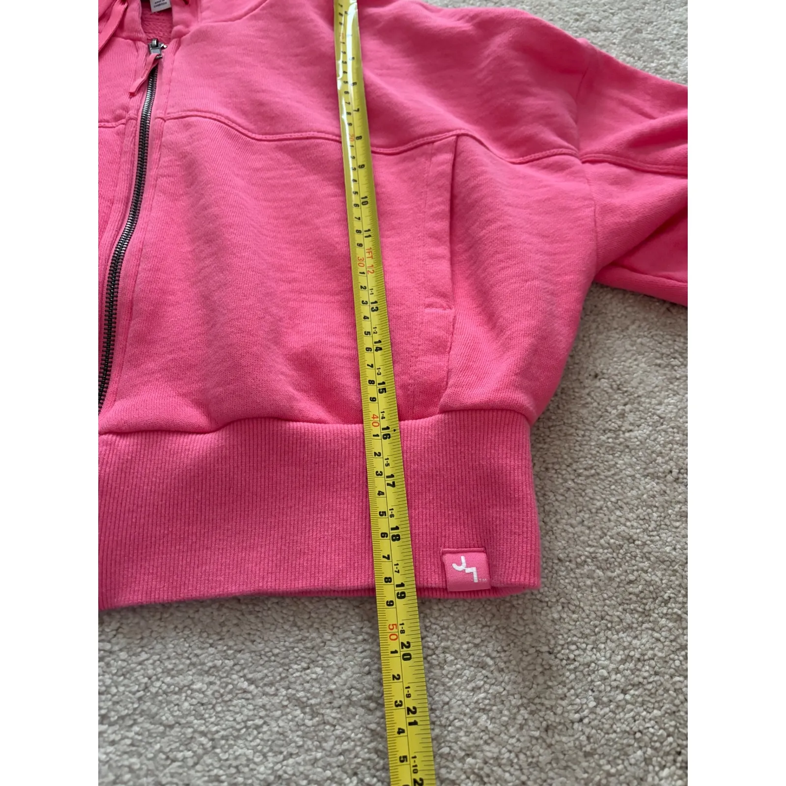 JOYLAB Cropped Full Zip Hoodie Pink Sweatshirt Thumbholes Women's Size L - Image 7