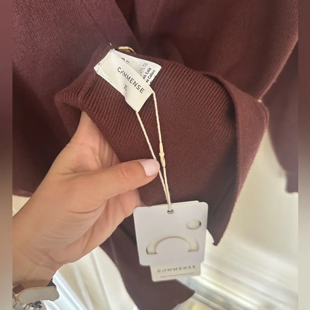 NWT Commense Golden Button Elegant Brown Cardigan Size XS - Image 8