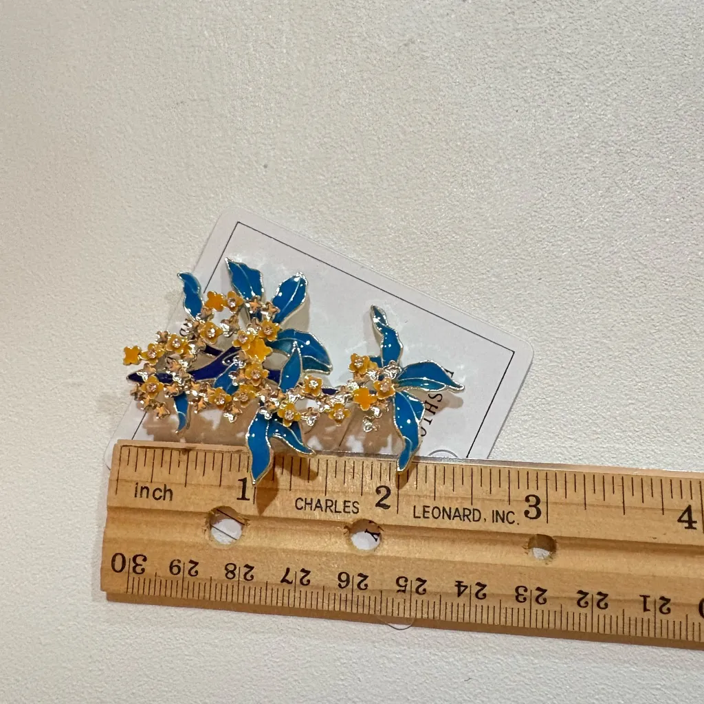 Vintage Enamel Osmanthus Brooch Blue Floral Pin Elegant Retro Jewelry for Women - Image 2