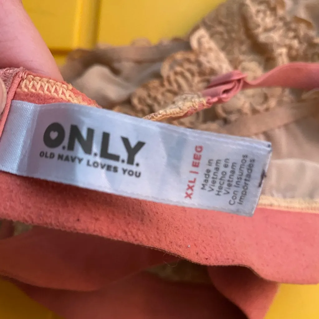 Old Navy Only Womens Bralette XXL 38D Beige Floral Lace Rust Orange Band - Image 6