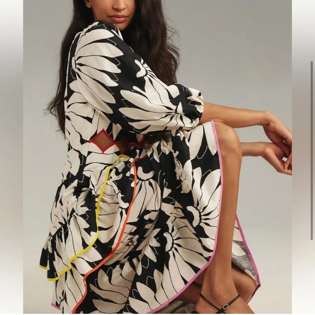 FARM Rio‎ x Anthropologie Cutout Tiered Linen Maxi Dress XS - Image 3