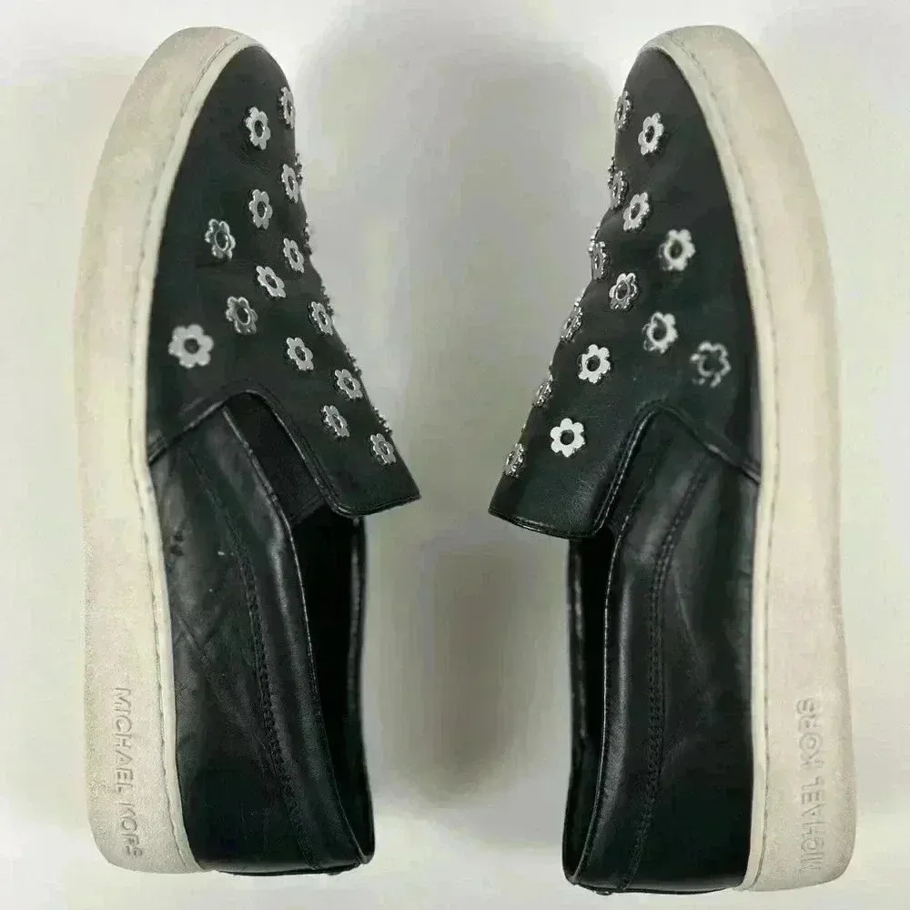 Michael Kors Keaton Slip On Sneaker metallic Floral toe Leather Black-Size 8 - Image 5