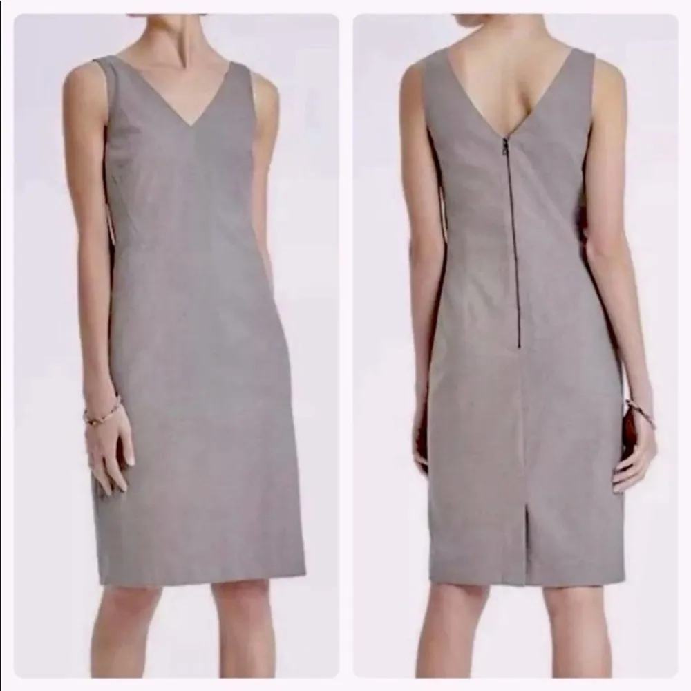 Banana Republic Sloan V-Neck Twill Brushed Panel Sheath Gray Sleeveless Dress - Image 8