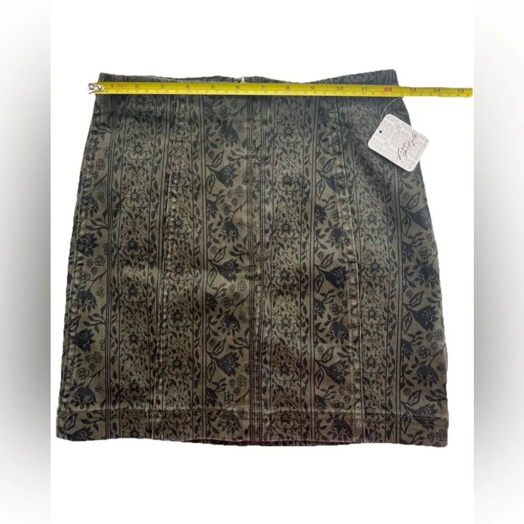 FREE PEOPLE NWT Modern Femme Denim Mini Skirt - Olive Black Floral Damask Size 0 - Image 10