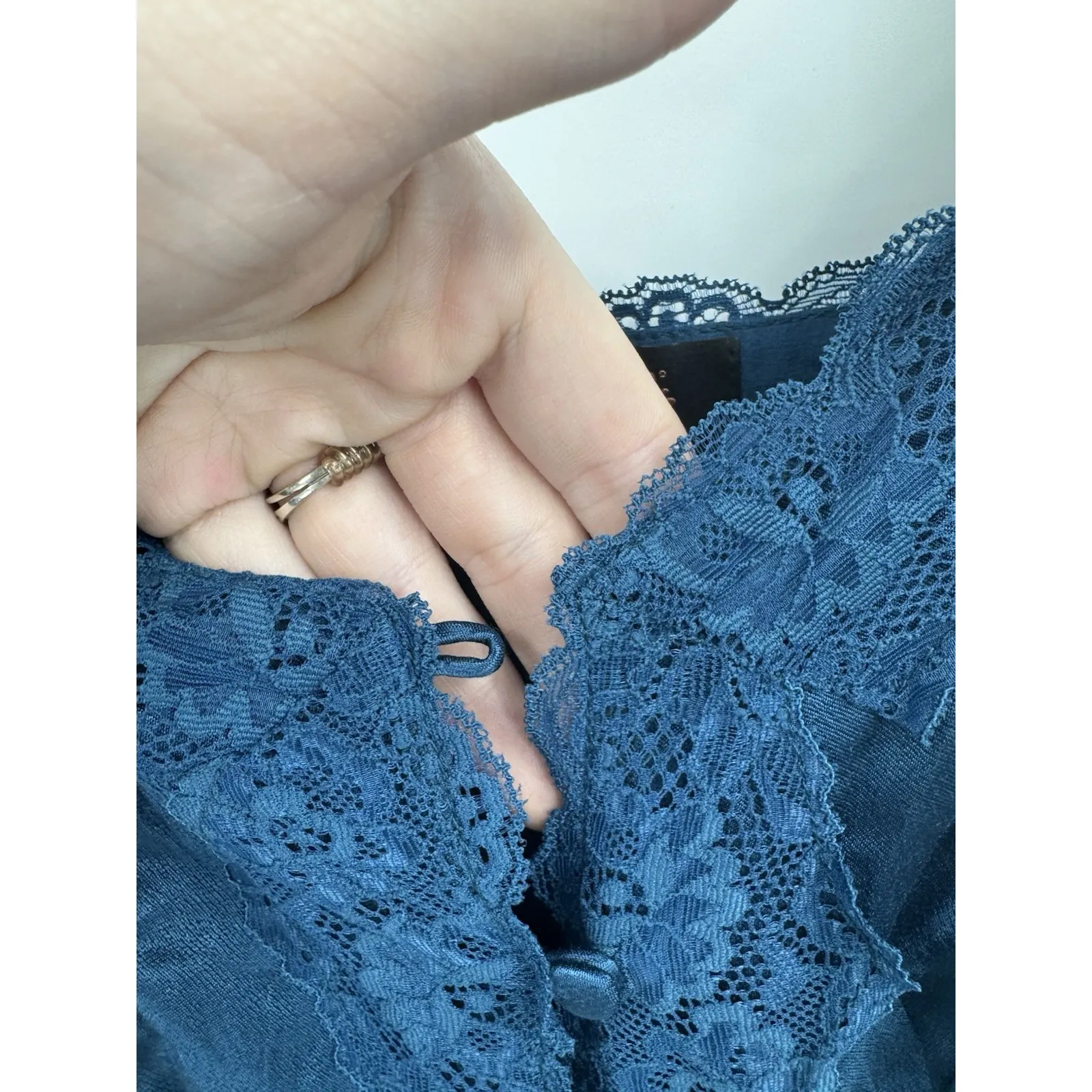 Shyanne Lace Trim Satin Babydoll Cami Top Women M Blue Y2K Inspired Festival - Image 7