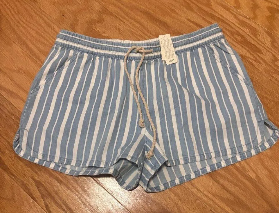 Aerie Blue and White Stripe Drawstring Shorts Women’s Medium 2.5" Inseam NWT - Image 2
