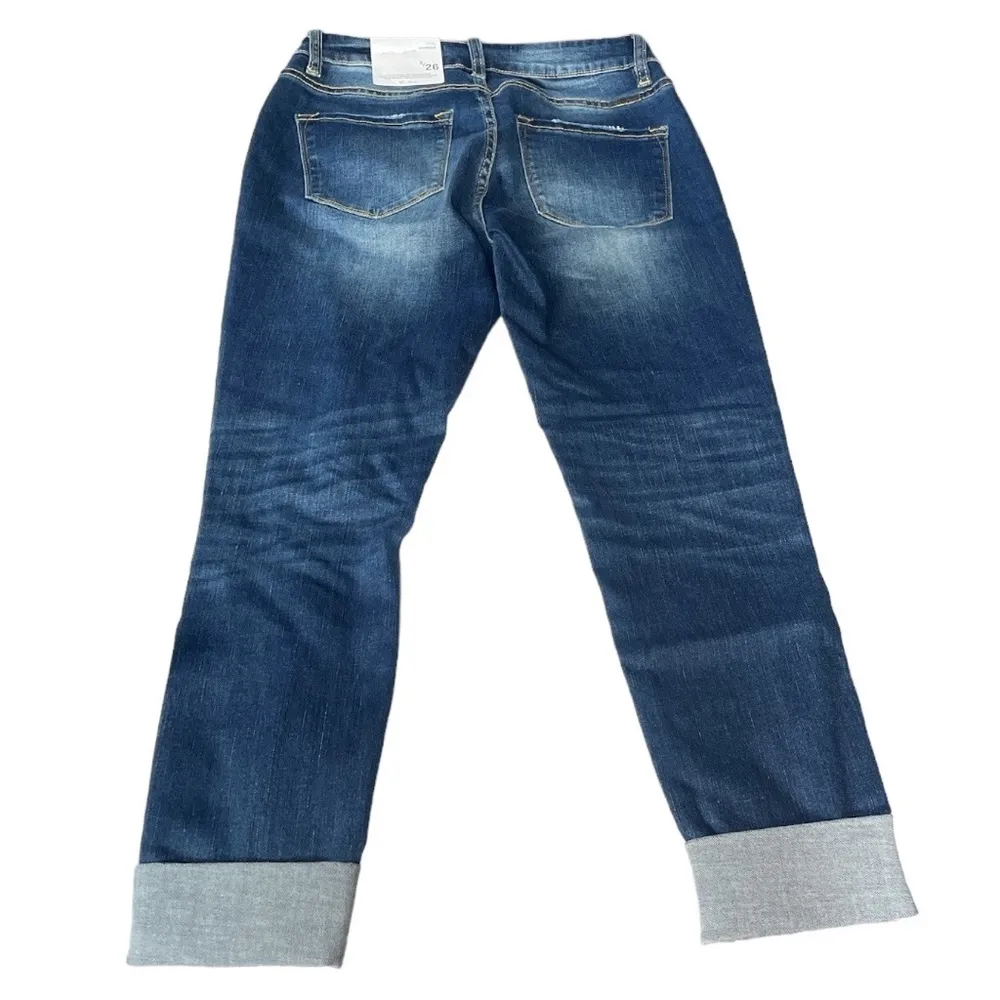 KanCan Distressed Cropped Jeans Dark Blue Size 5/26 - Image 2