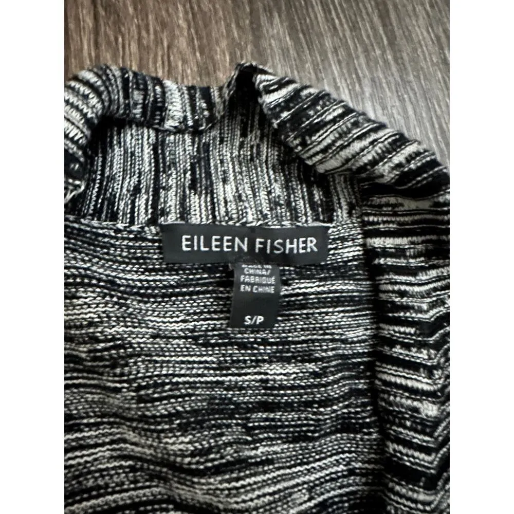 Eileen Fisher Heather Black Silk Organic Cotton Open Front Cardigan Size Small - Image 2