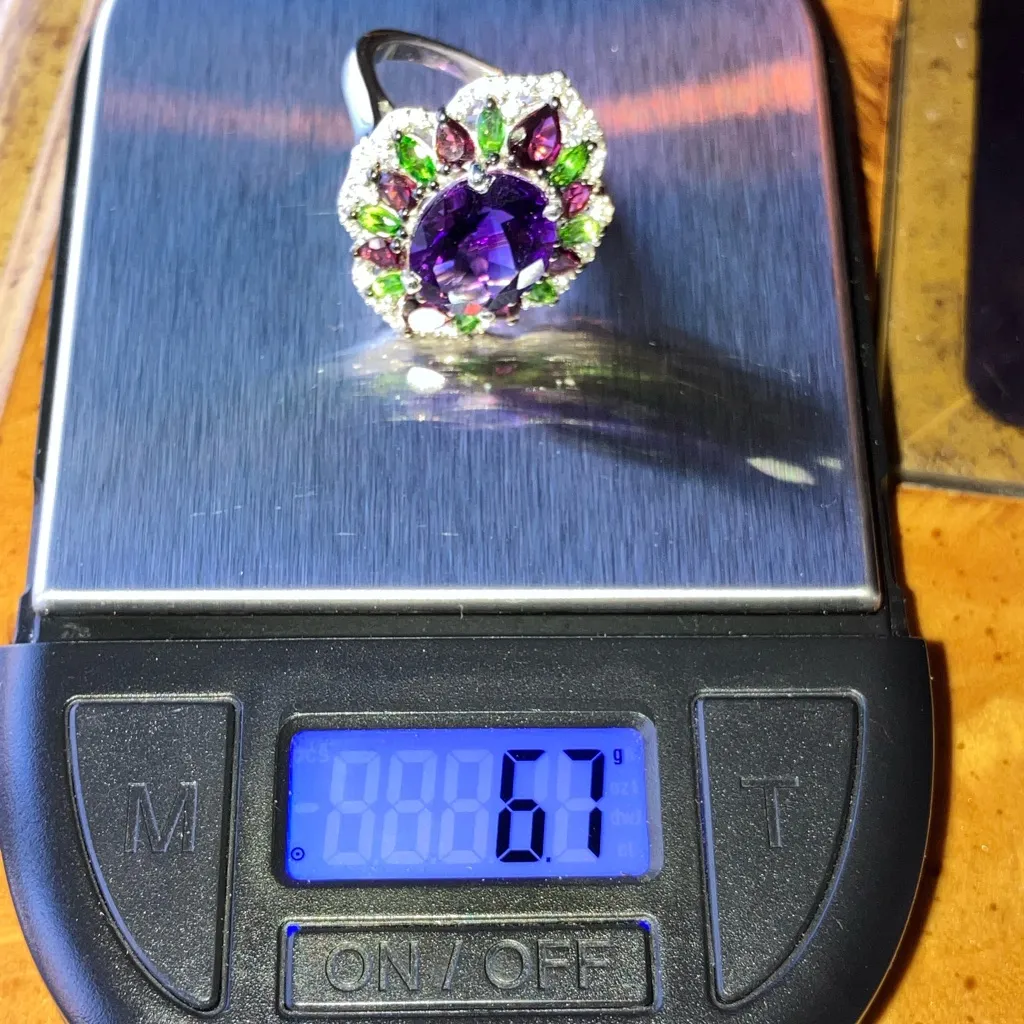 Moroccan Amethyst Chrome Diopside Sterling Silver Cocktail Ring Size 6 Purple - Image 9