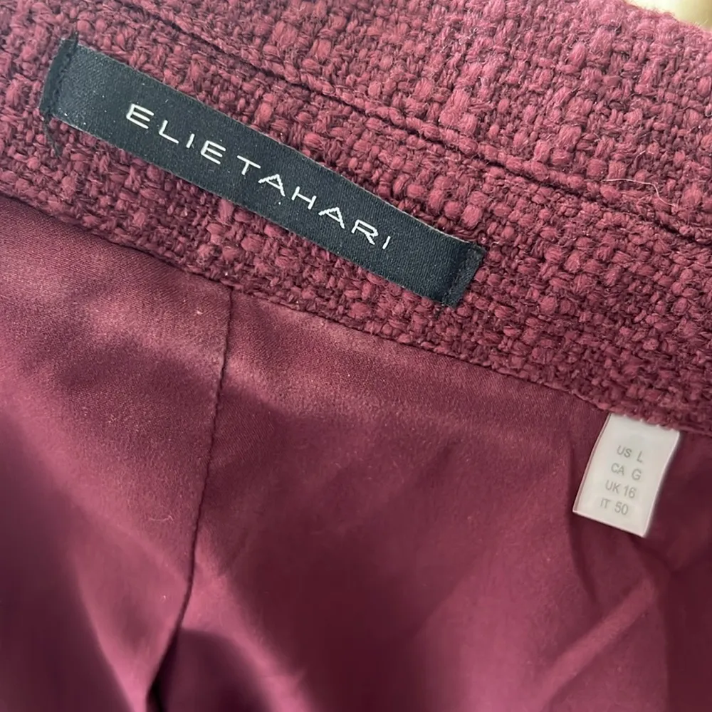 ELIE TAHARI Double Breasted Tweed Blazer in Burgundy, Size L Retail $495 - Image 12