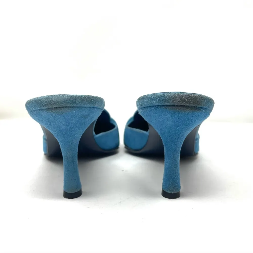 turquoise suede slides, size 8.5, made in Spain - Image 10