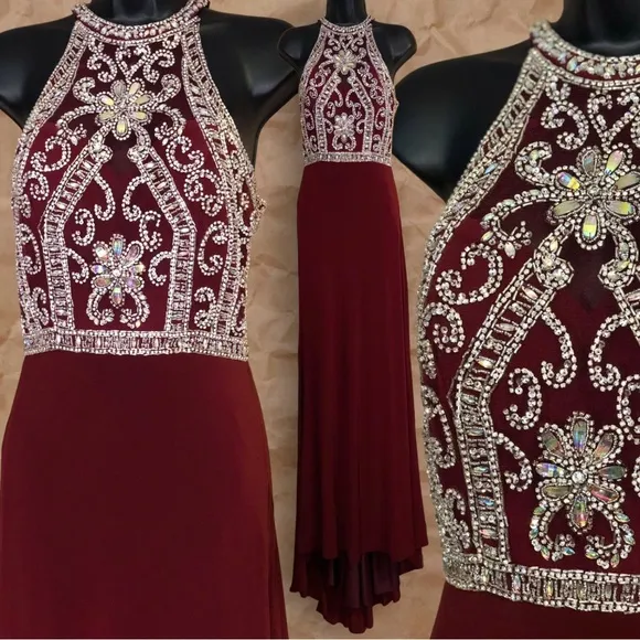 Clarisse 2807 Marsala Maroon Burgundy Silver Prom Dress - Image 2