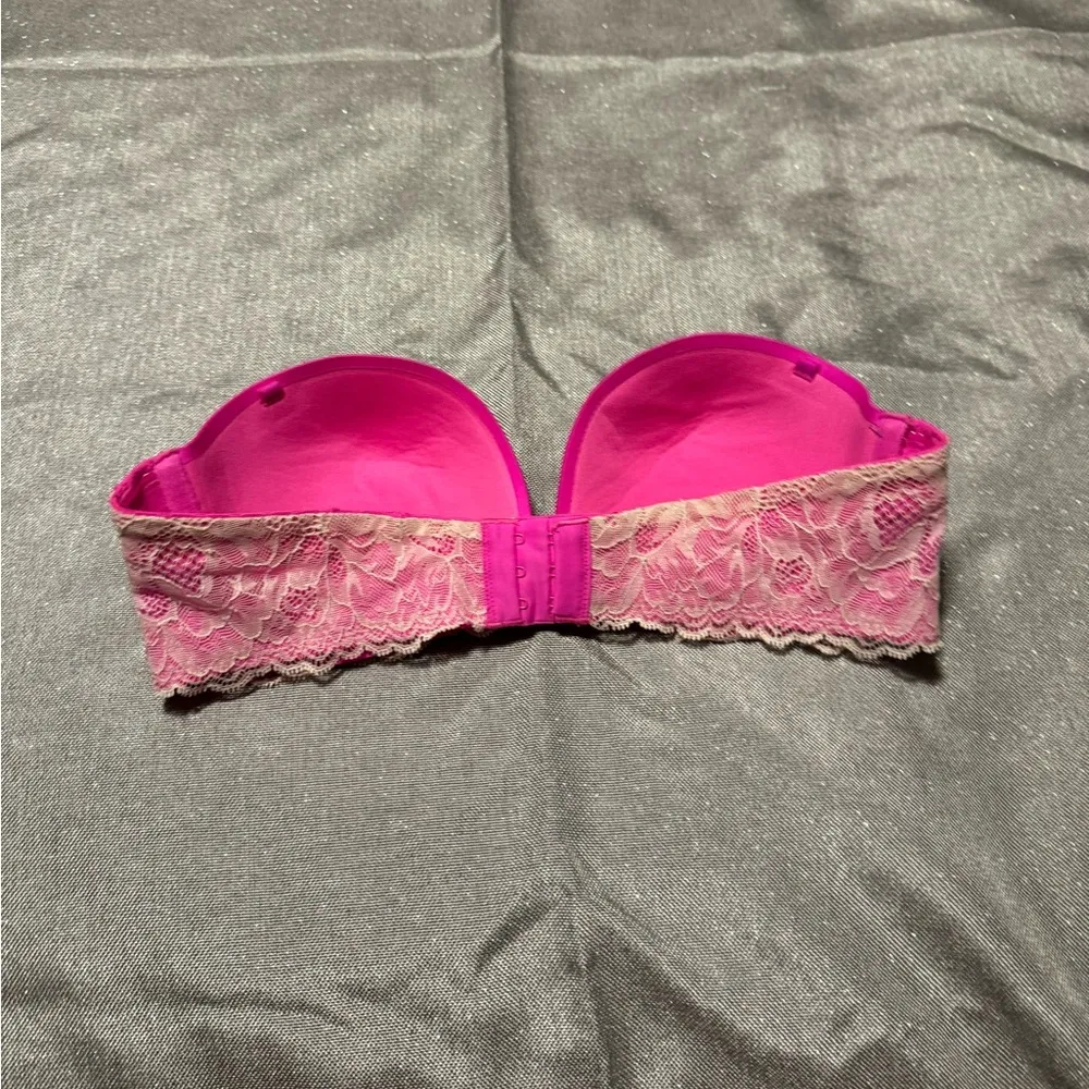 Victoria's Secret Strapless Vibrant Pink Lace Bra - Image 2