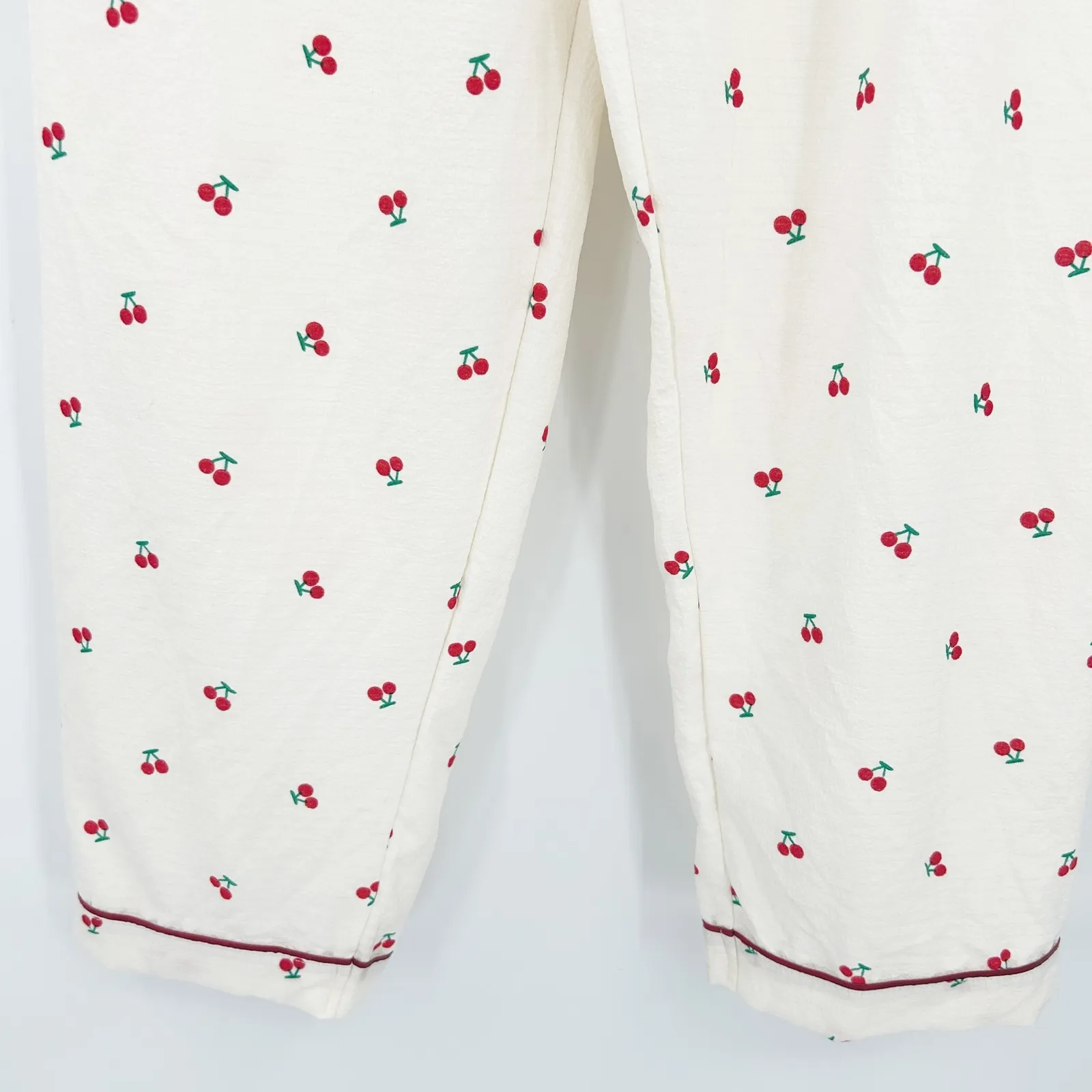 Womens Pajama Pants Lounge Sleep Bottoms Cherry‎ Print Elastic Waist Size L Red Size L - Image 3