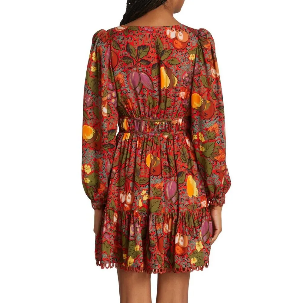 Rhode Rhedlyn V Neck Floral Flounce Mini Dress Bramble Berry Womens Size 0 Red - Image 4