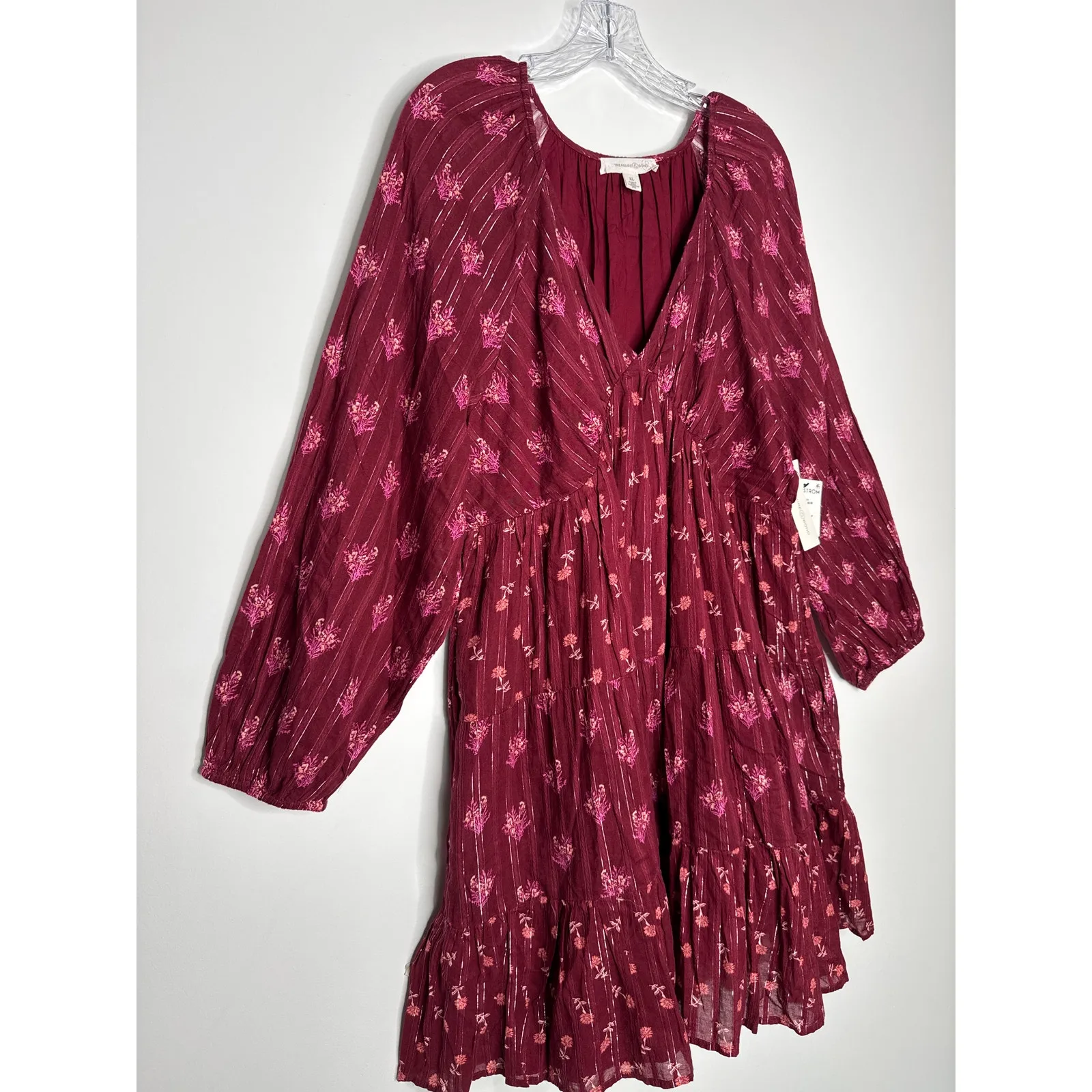 NWT Treasure and Bond Floral Print Jacquard Long Sleeve tiered Minidress XL - Image 13