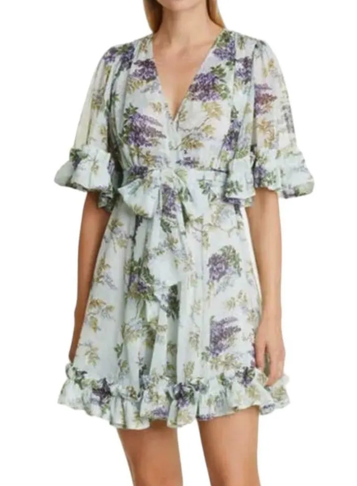 NEW ByTimo Wallpaper Floral Chiffon Mini Dress Size XXS Blue - Image 14